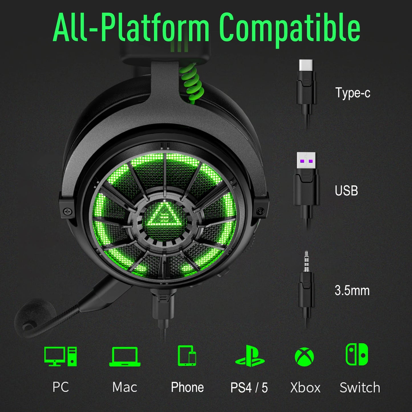 EKSA E5000 Pro 7.1 Wired Gaming Headset With ENC Mic, USB/Type C/3.5mm Detachable Cable