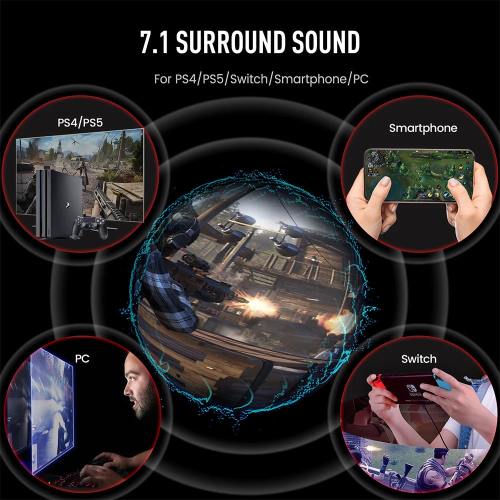EKSA E5000 Pro 7.1 Wired Gaming Headset With ENC Mic, USB/Type C/3.5mm Detachable Cable
