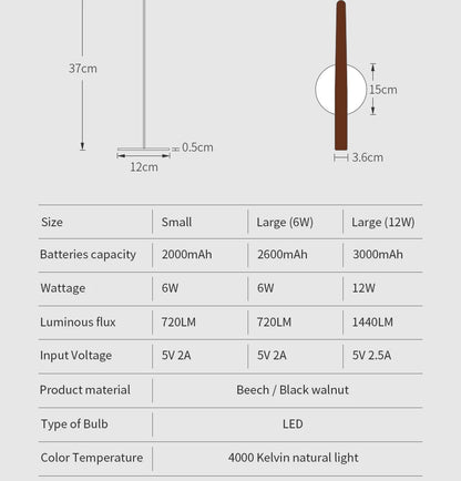 360° Rotating Noble Wood Rechargeable Table Lamp