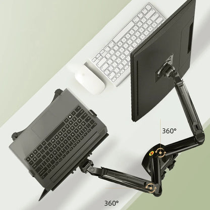 Gas Spring Dual Arm for 17"-27" Monitor Holder + 10"-17" Laptop Mount Stand