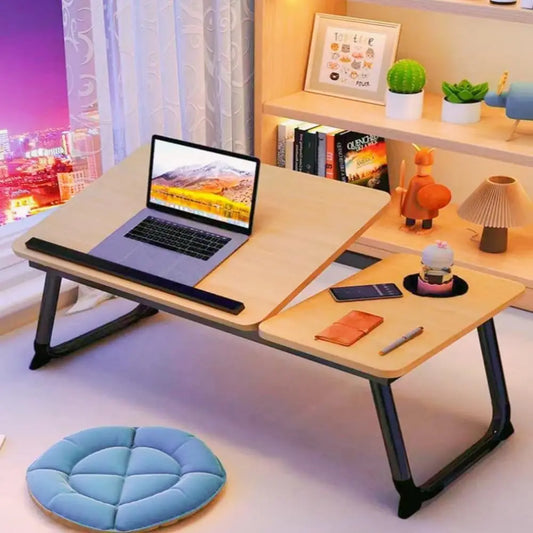 Portable Foldable Laptop Stand and Desk with Adjustable Height and Cup Holder