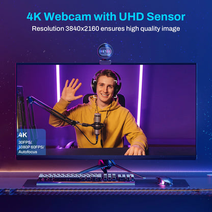 "EMEET S600 4K Webcam with 1080P 60FPS Autofocus, Streaming Capabilities, Dual Mics, Privacy Cover for TikTok/YouTube