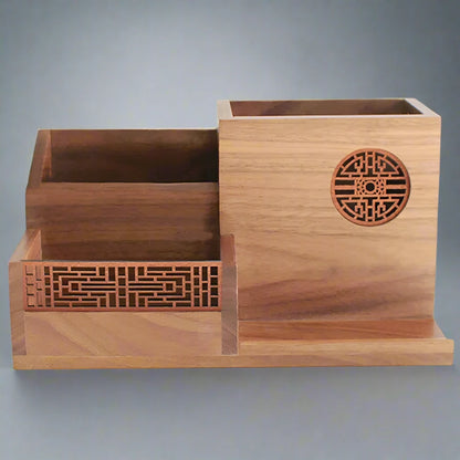 Japanese Wooden Office Stationery Storage and Pen Holder Box