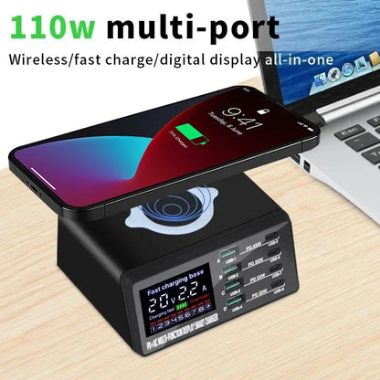 110W  9 In 1 USB PD Charger Adapter, Wireless Charging Station