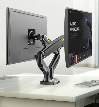 Gas Spring Dual Arm for 17"-27" Monitor Holder + 10"-17" Laptop Mount Stand