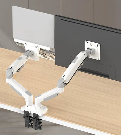 Gas Spring Dual Arm for 17"-27" Monitor Holder + 10"-17" Laptop Mount Stand