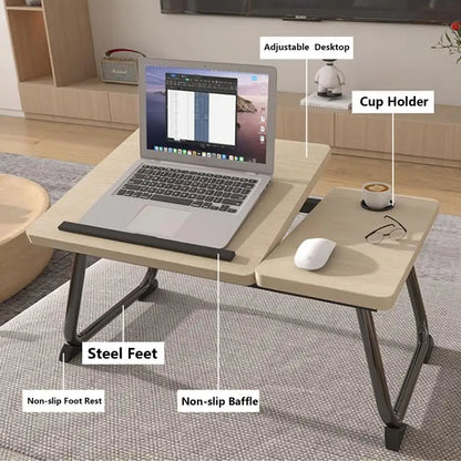 Portable Foldable Laptop Stand and Desk with Adjustable Height and Cup Holder