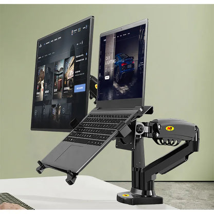 Gas Spring Dual Arm for 17"-27" Monitor Holder + 10"-17" Laptop Mount Stand