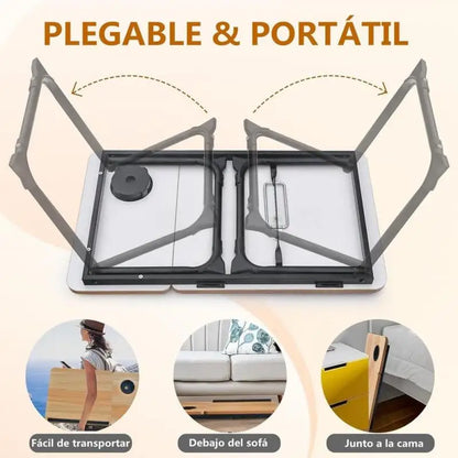 Portable Foldable Laptop Stand and Desk with Adjustable Height and Cup Holder