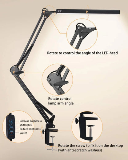 Eye-Caring LED Desk Lamp with Clamp