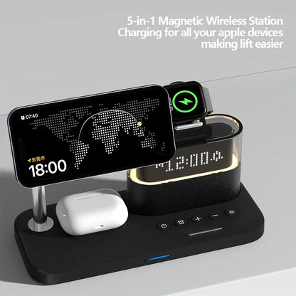 30W  Stylish Magnetic Wireless Charger Stand With Digital Alarm Clock