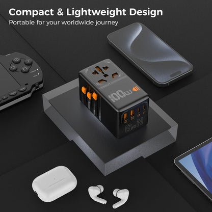 TESSAN 100W GaN Universal Travel Adapter: USB & Type C Fast Charging International Plug for EU/UK/USA/AUS