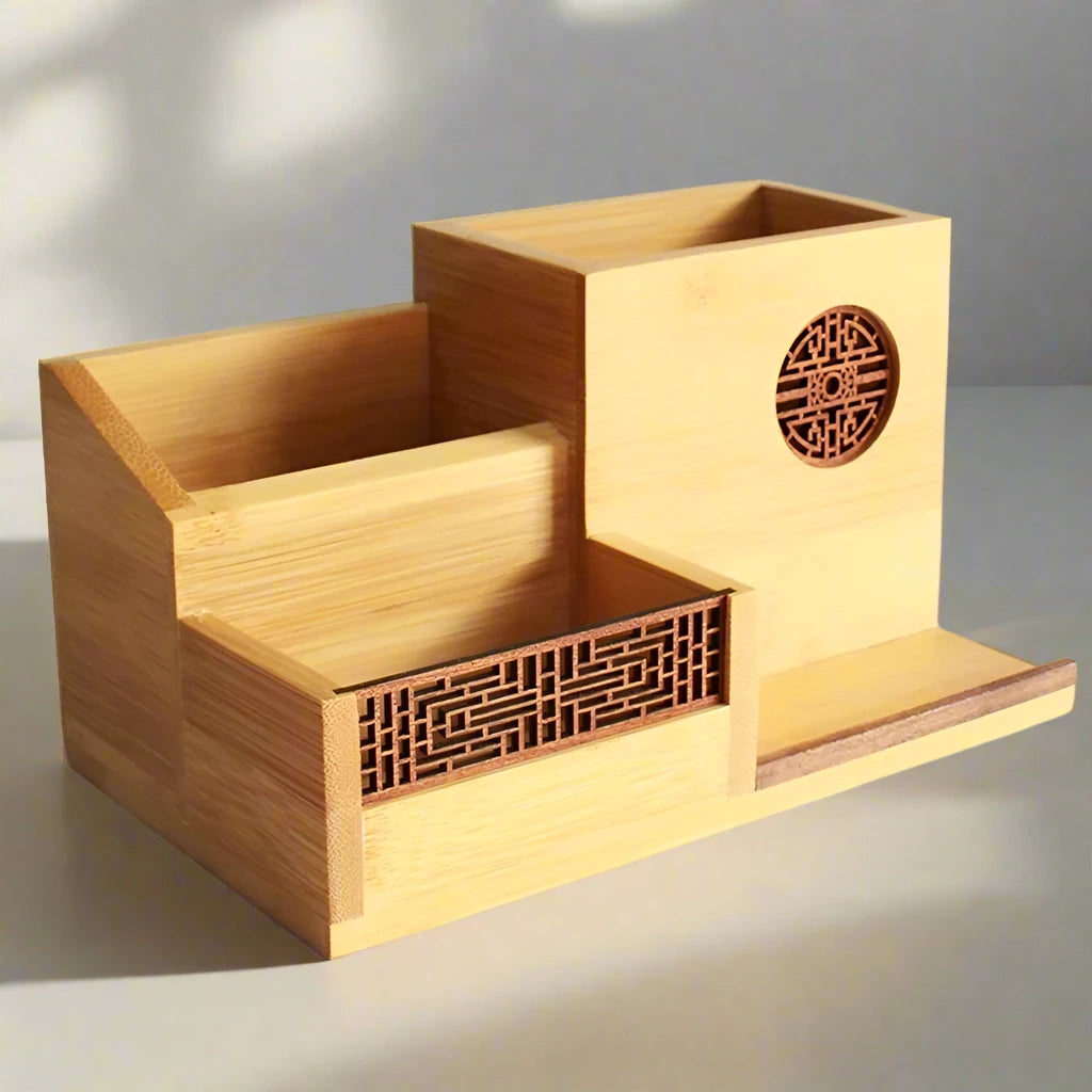 Japanese Wooden Office Stationery Storage and Pen Holder Box