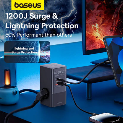 Baseus 35W Fast Charger Digital Power Strip 7-in-1 Charging Station With Digital Display 4000W Rated Power