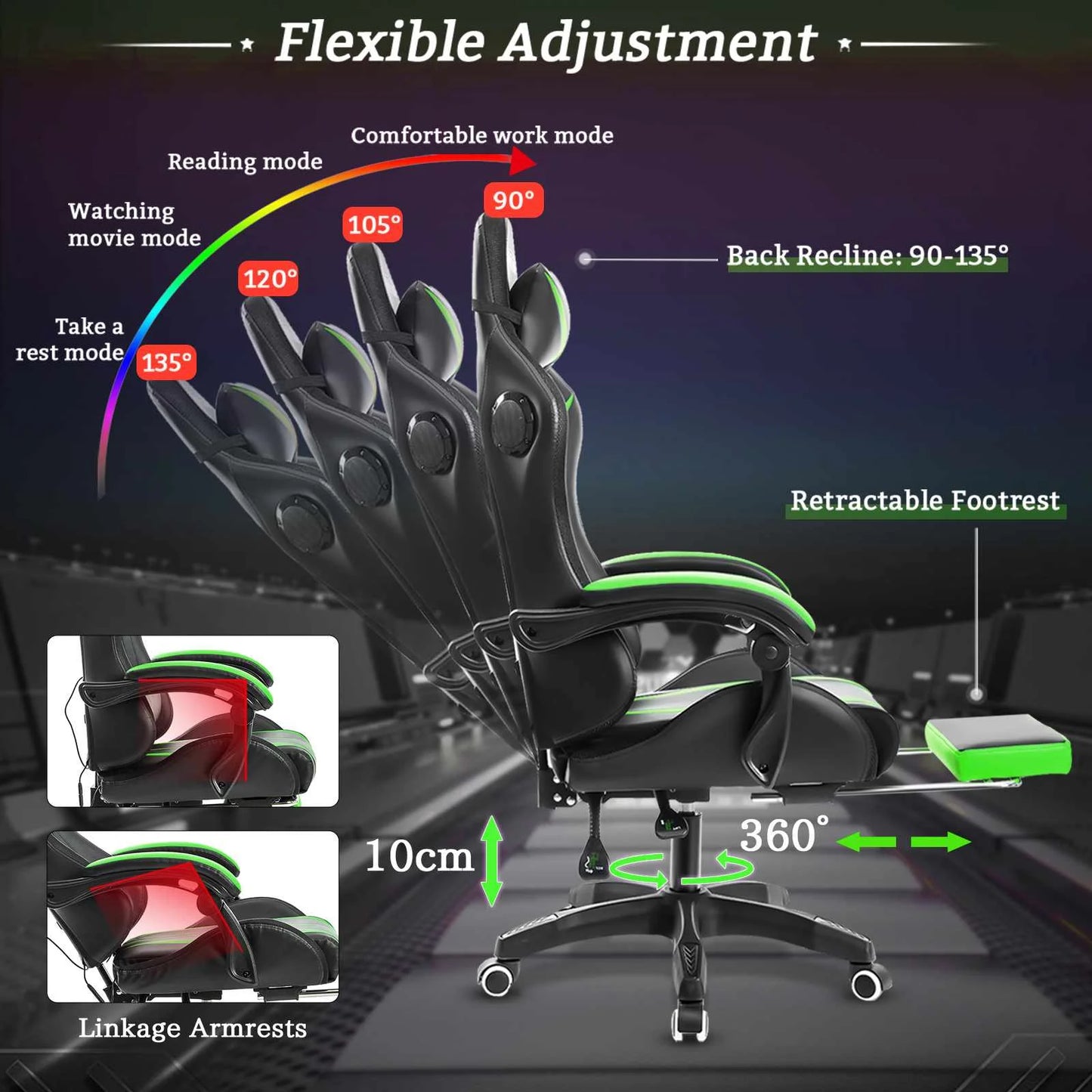 ErgoLux RGB Gaming Recliner with Bluetooth Speakers and Two Point Massage