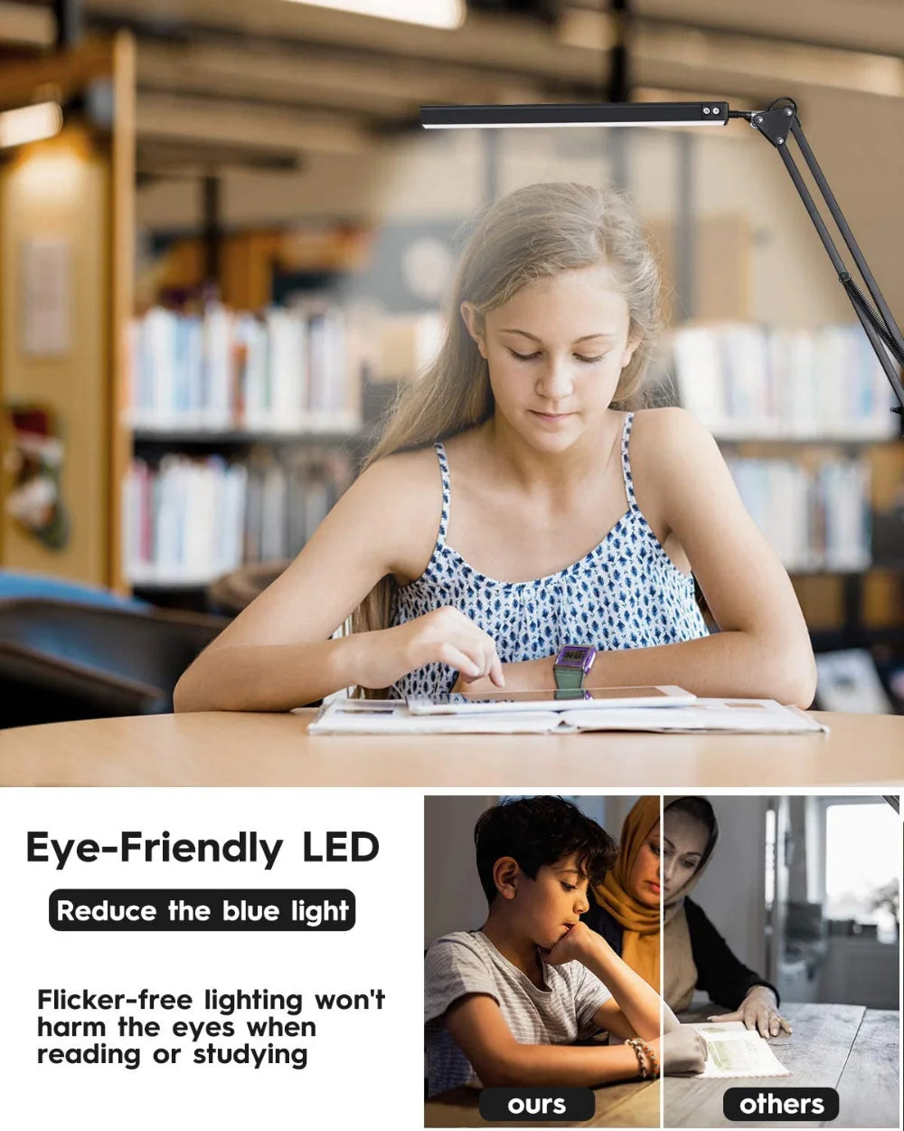 Eye-Caring LED Desk Lamp with Clamp