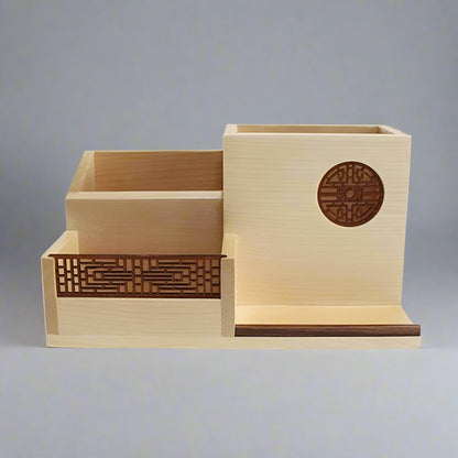 Japanese Wooden Office Stationery Storage and Pen Holder Box