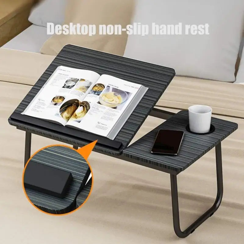 Portable Foldable Laptop Stand and Desk with Adjustable Height and Cup Holder