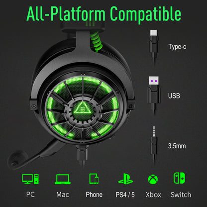 EKSA E5000 Pro 7.1 Wired Gaming Headset With ENC Mic, USB/Type C/3.5mm Detachable Cable