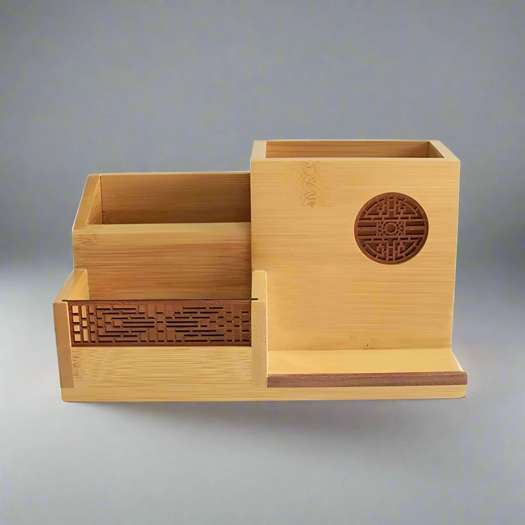 Japanese Wooden Office Stationery Storage and Pen Holder Box