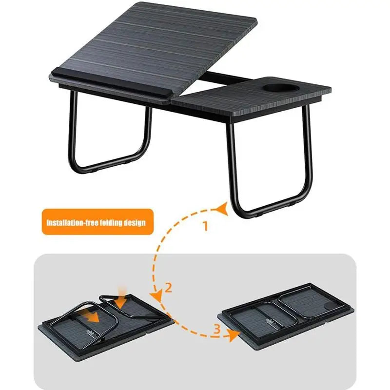 Portable Foldable Laptop Stand and Desk with Adjustable Height and Cup Holder