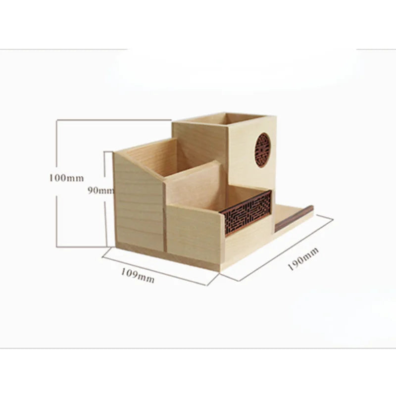 Japanese Wooden Office Stationery Storage and Pen Holder Box